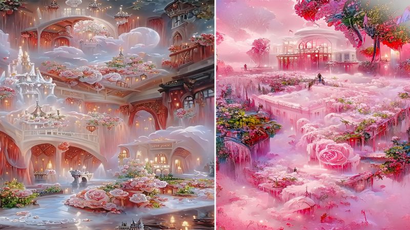 The Artistic Fusion: Snow Castles and Delicate Roses Unite