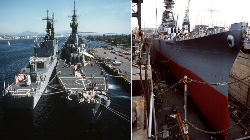 A Glimpse into History: The Decommissioned Battleship New Jersey and Knox Class Frigates at Puget Sound Naval Shipyard