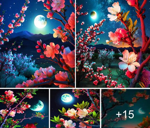 Moonlit Splendor: Multicolored Cherry Blossoms Paint a Stunning Portrait