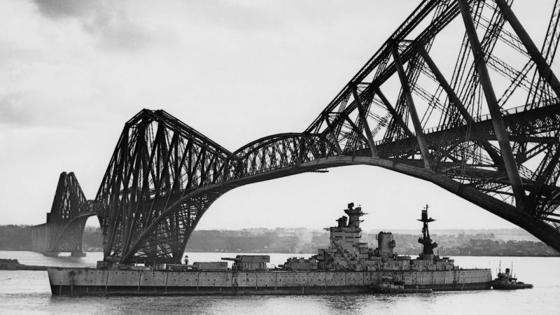 Royal Navy Nelson-Class Battleship HMS Nelson Passes Under Forth Bridge En Route to Scrapping, 16 March 1949