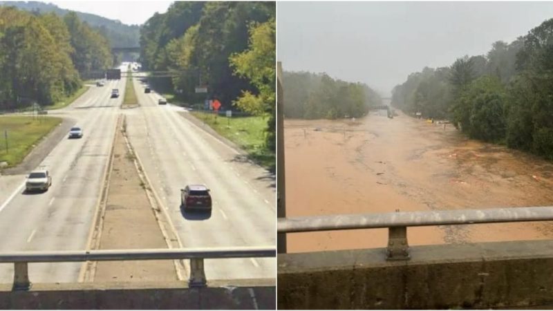 Before and After the Storm: A View from I-40 Overlooking US 74 and the Blue Ridge Parkway Bridge in Asheville, NC