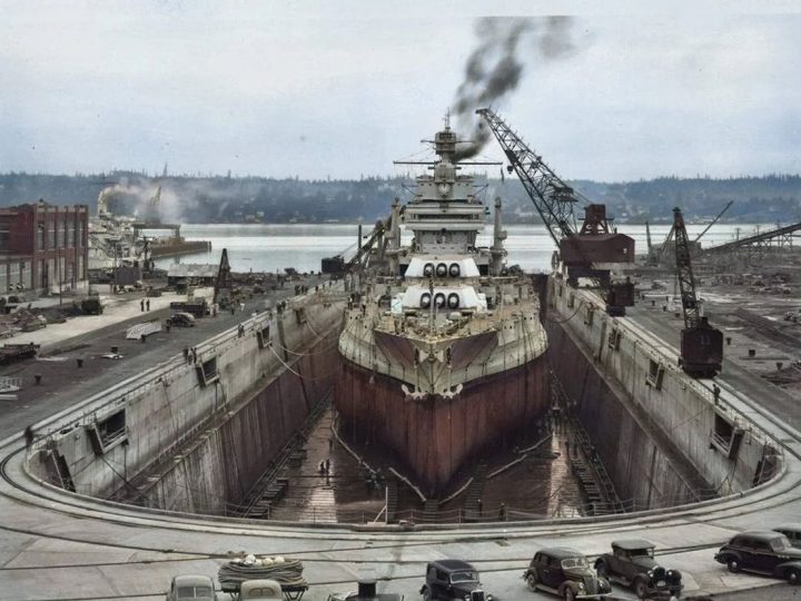 USS Mississippi (BB-41) in Dry Dock No. 4 at Puget Sound Navy Yard – October 22, 1940