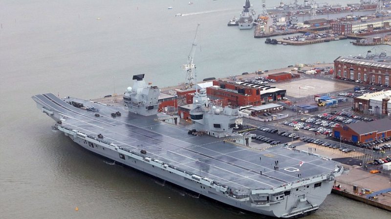 HMS Prince of Wales (R09) with F-35B fighter squadron ready for action on deck